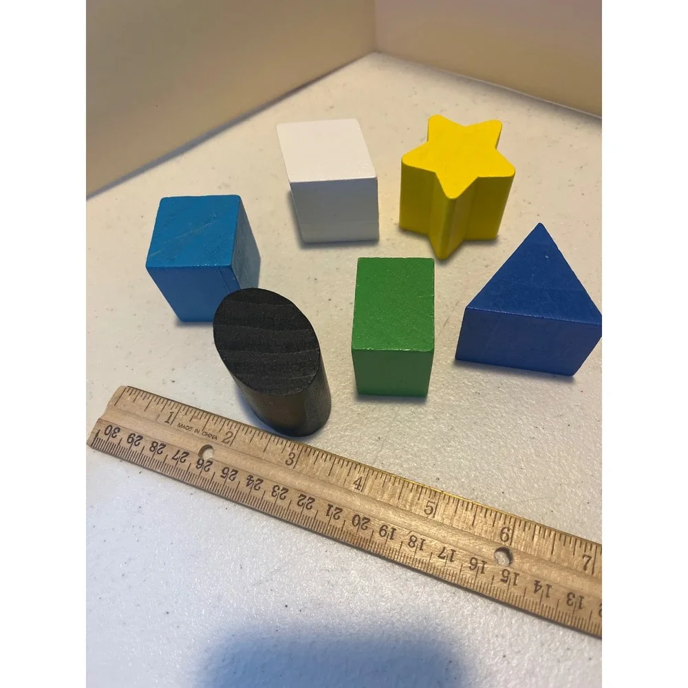 Vintage Wooden Geometric Shape Blocks Set Multi-Color Sorting Stacking Toys 6pc